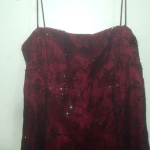 Beautiful long sparkly, deep red wedding dress